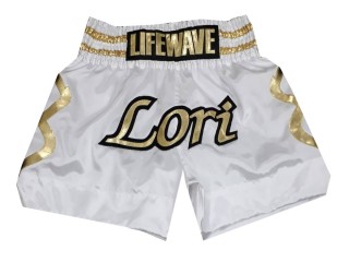 Personalised Satin Boxing Shorts : KNBXCUST-2044 White